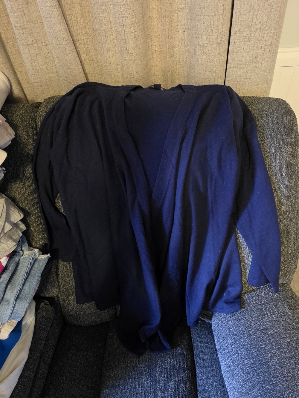 Roaman's Navy Blue Open Front Cardigan